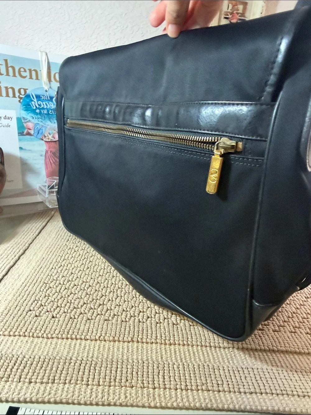 Vintage 90s Valentino Garavani Sport Black Nylon Leather Messenger Bag